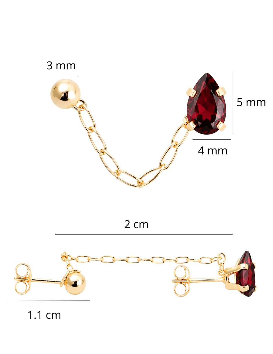 Piercing Granate con Cadena y Bola Lisa Oro 10K
