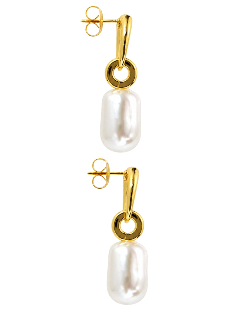 SET CORBATERO Y ARETES CON PERLAS CHAPA DE ORO 14K