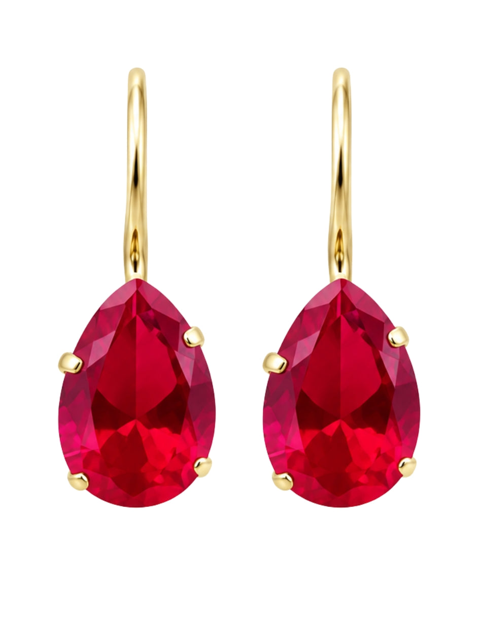 Aretes Gota Zirconia Rojo Oro 10k