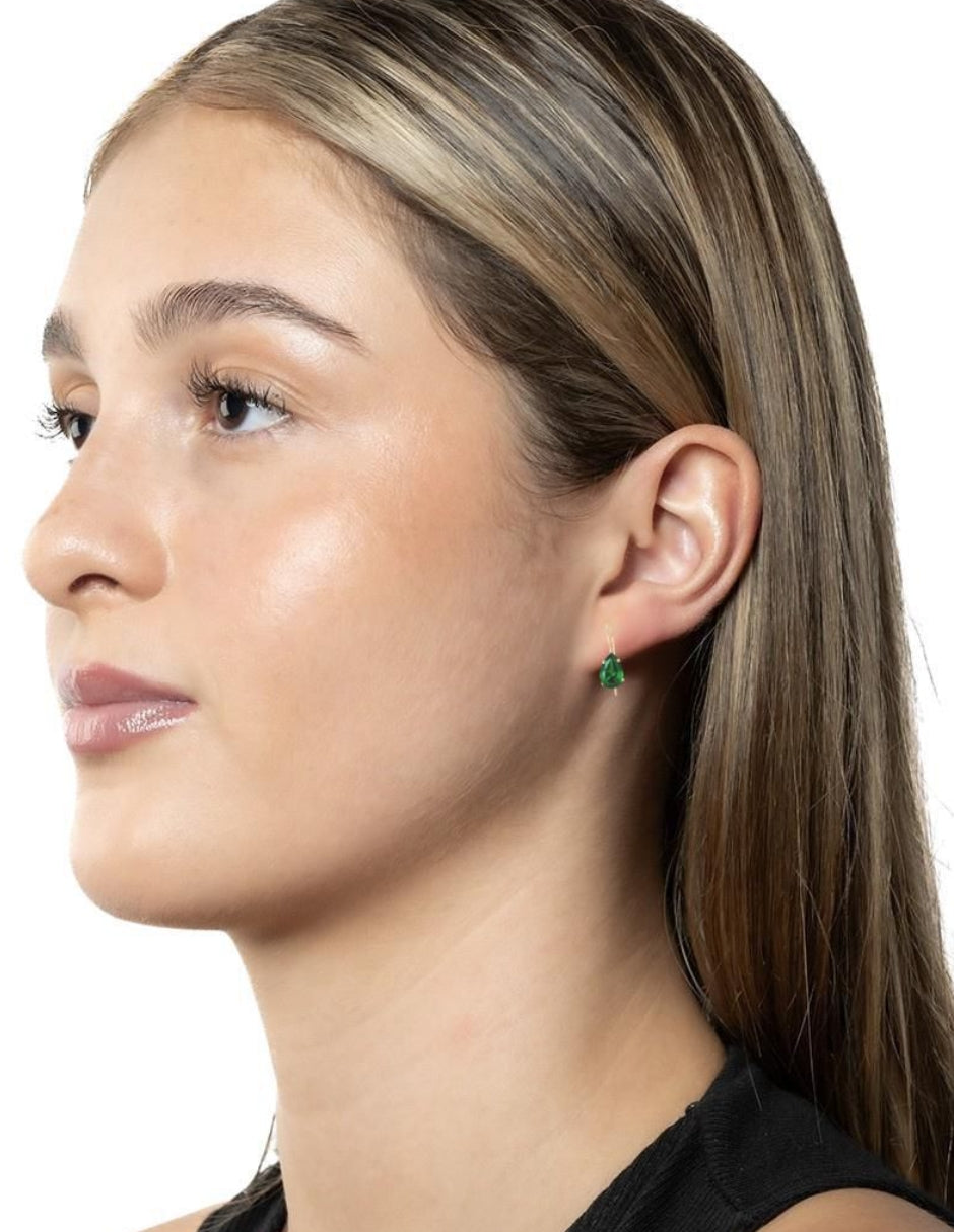Aretes Zirconia Verde Oro 10k
