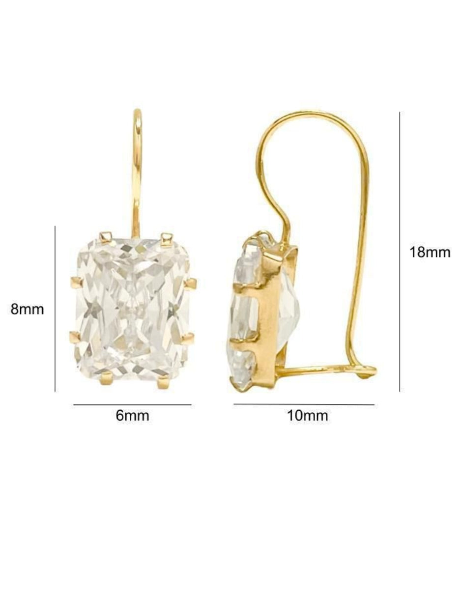 Aretes Zirconia Rectangular Blanca Oro 10k