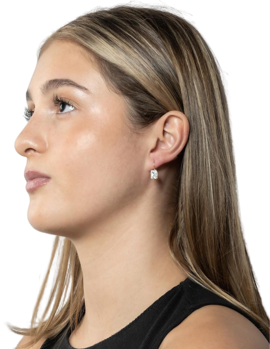 Aretes Zirconia Rectangular Blanca Oro 10k