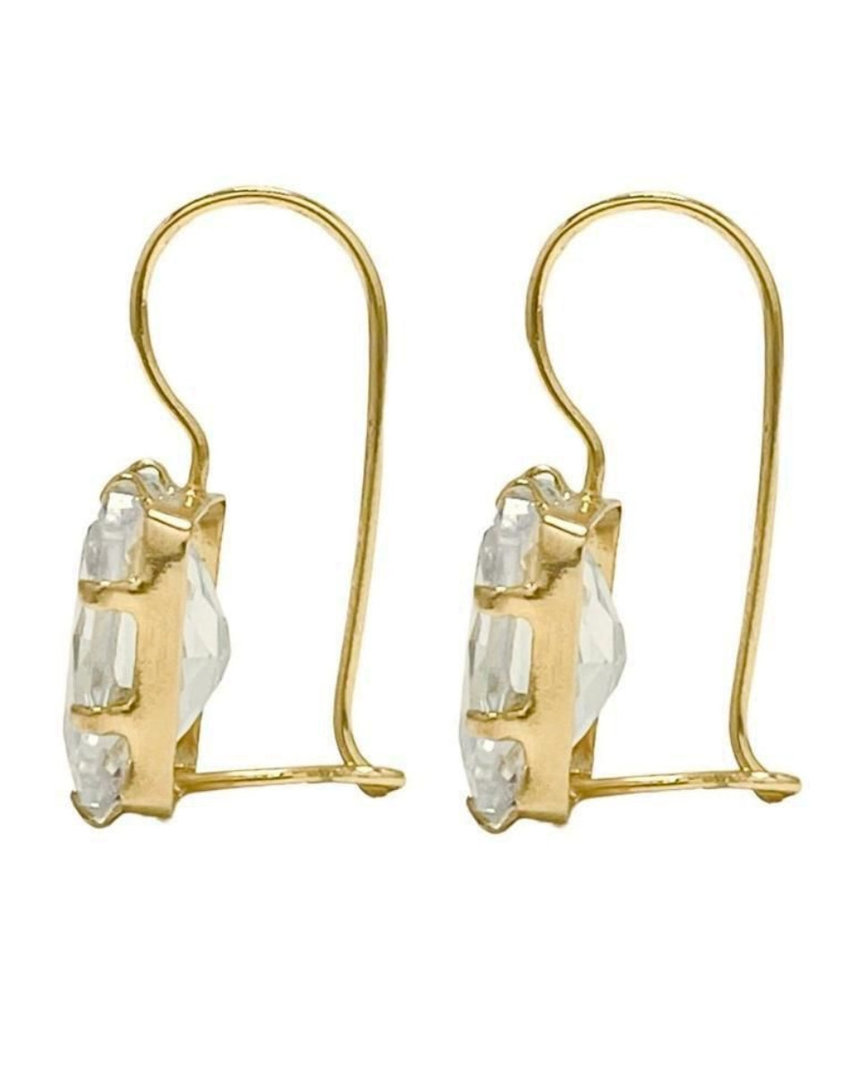 Aretes Zirconia Rectangular Blanca Oro 10k