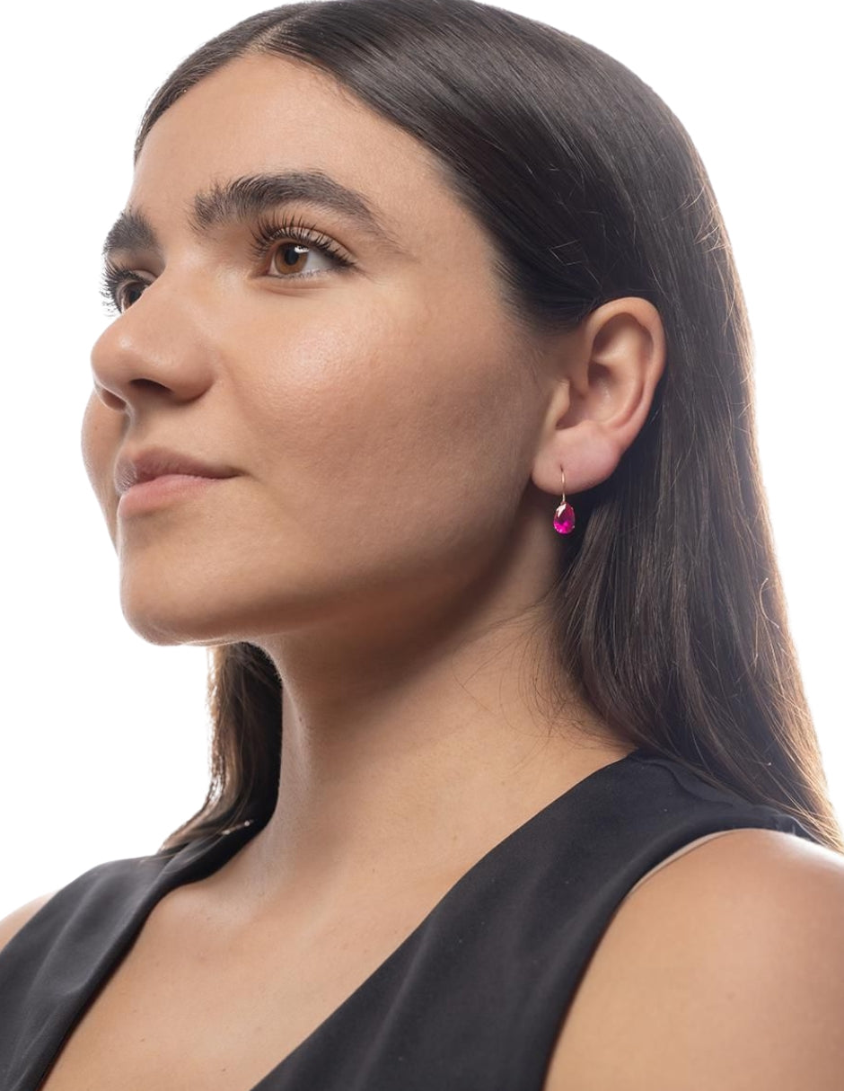 Aretes Gota Zirconia Rojo Oro 10k