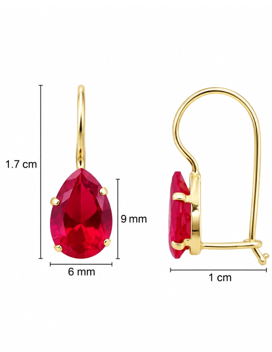 Aretes Gota Zirconia Rojo Oro 10k
