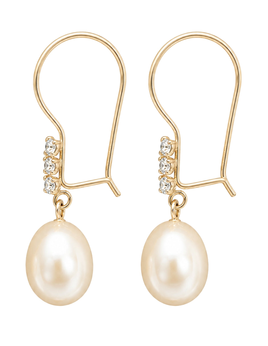 Aretes Zirconia con Perla Oro 10k
