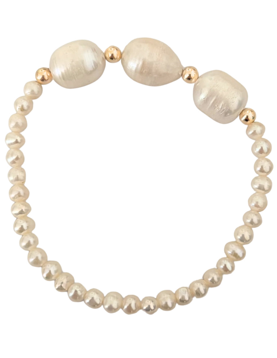 Pulsera Perlas Calabazo Con Bolas Oro 10k