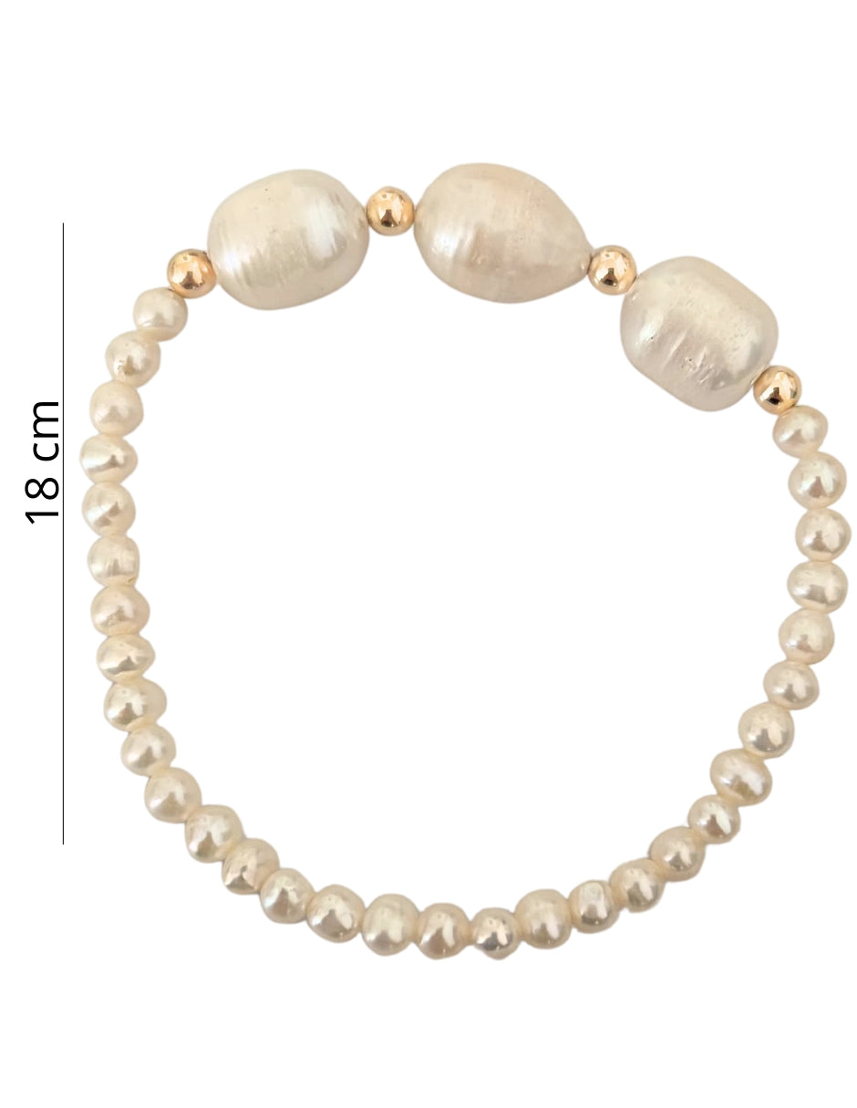Pulsera Perlas Calabazo Con Bolas Oro 10k