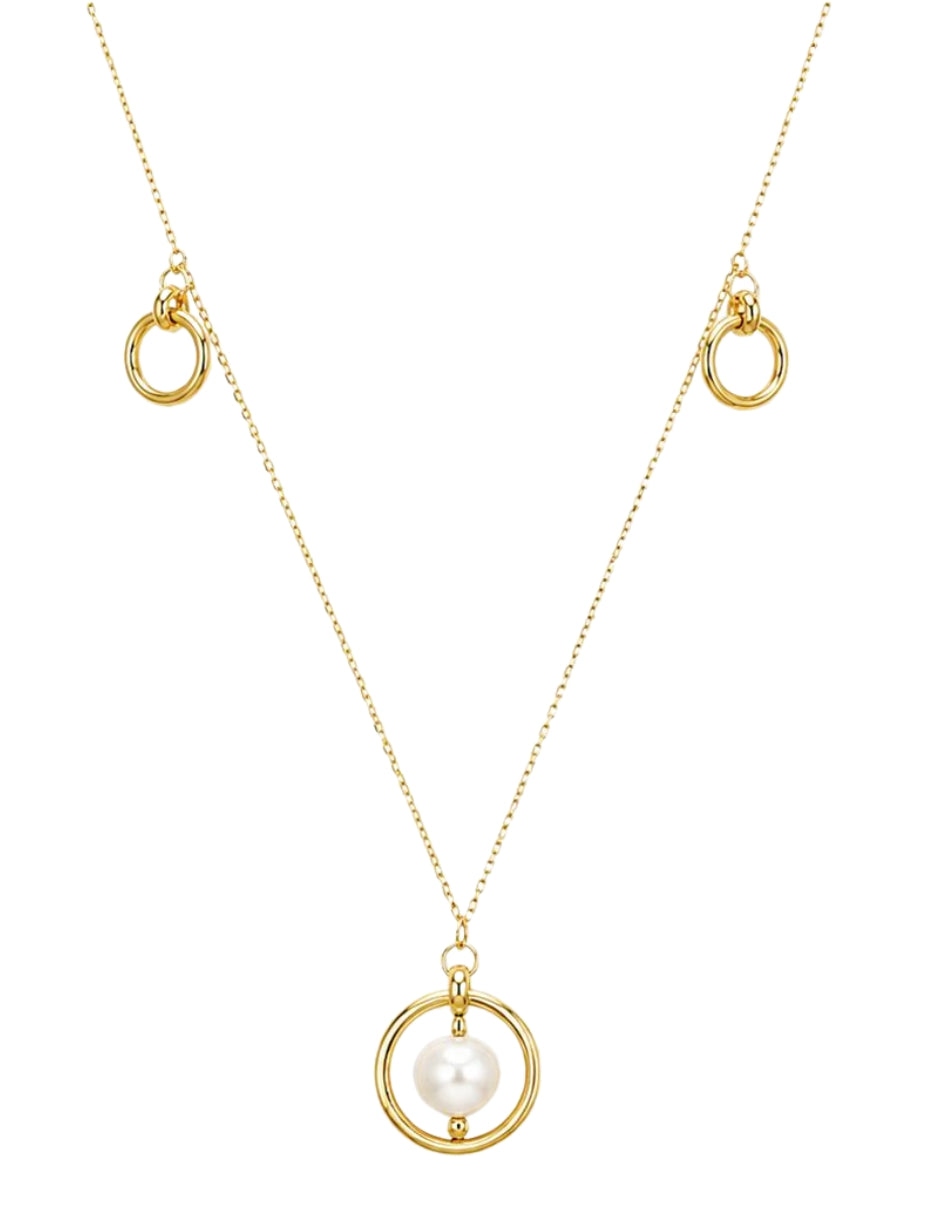 Collar Mancini con Perla de 3 Aros de 10K