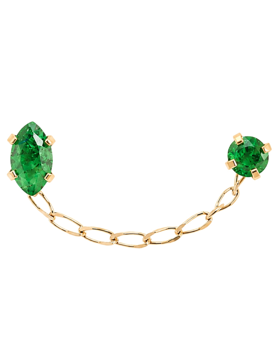 Piercing Esmeralda Oval con Redondo y cadena Oro 10k