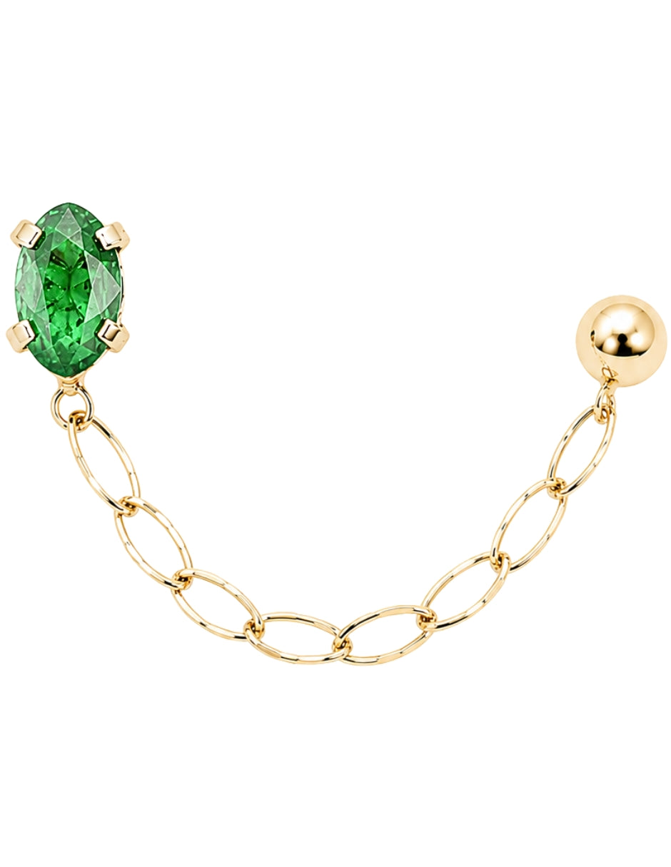 Piercing Esmeralda Cadena Bola Lisa 10k