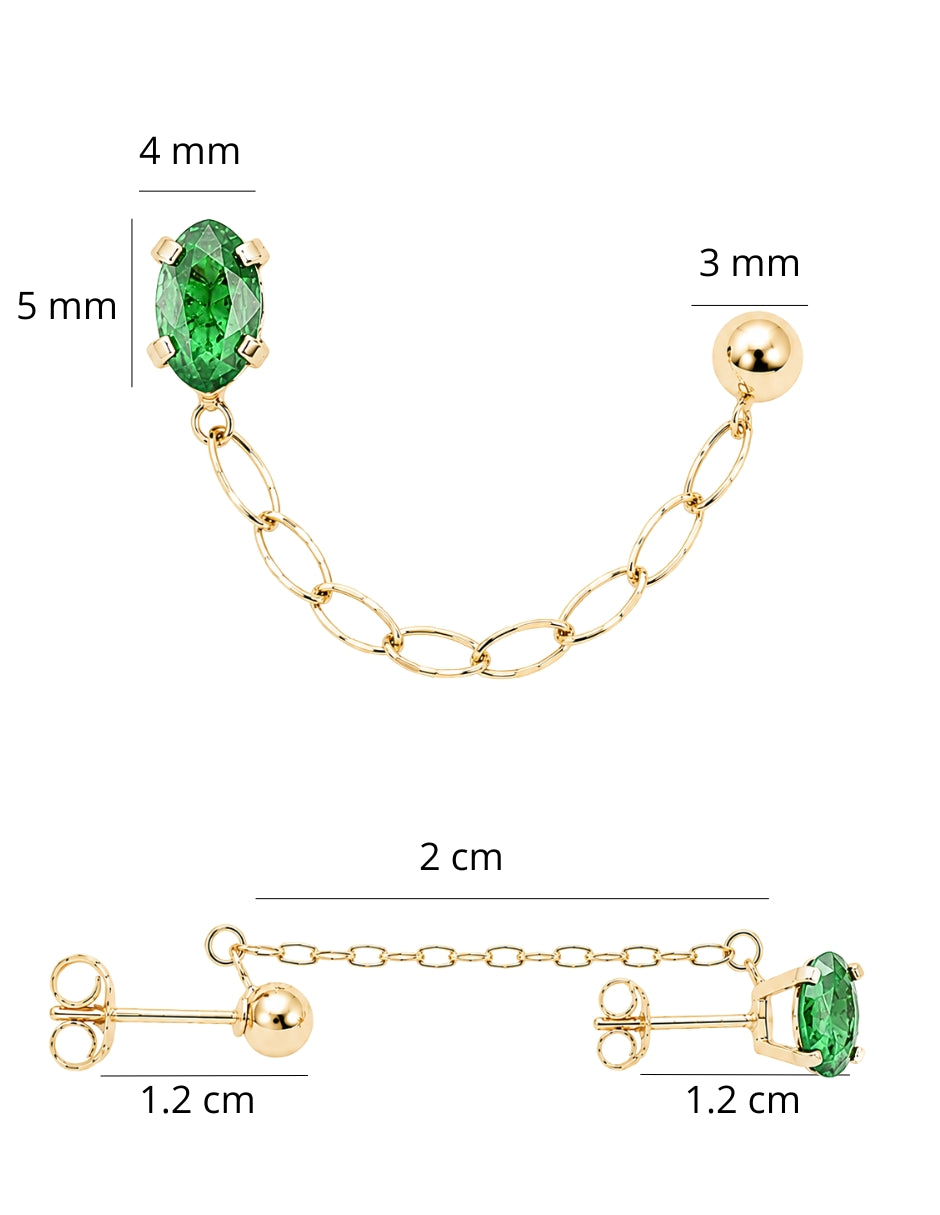 Piercing Esmeralda Cadena Bola Lisa 10k
