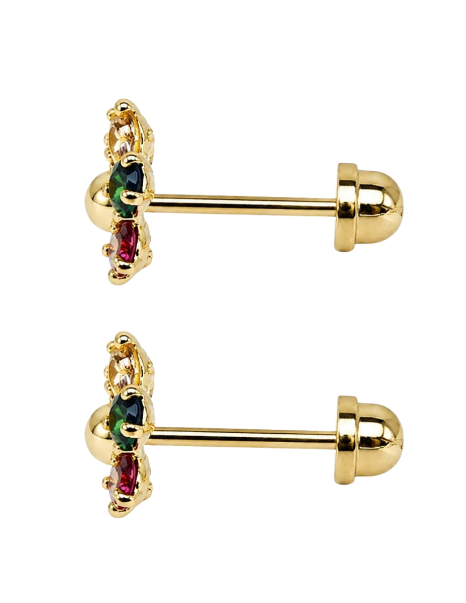 Broquel Flor Zirconias de Colores Oro 10k