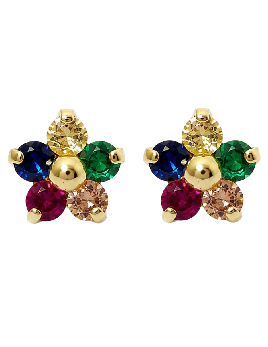 Broquel Flor Zirconias de Colores Oro 10k