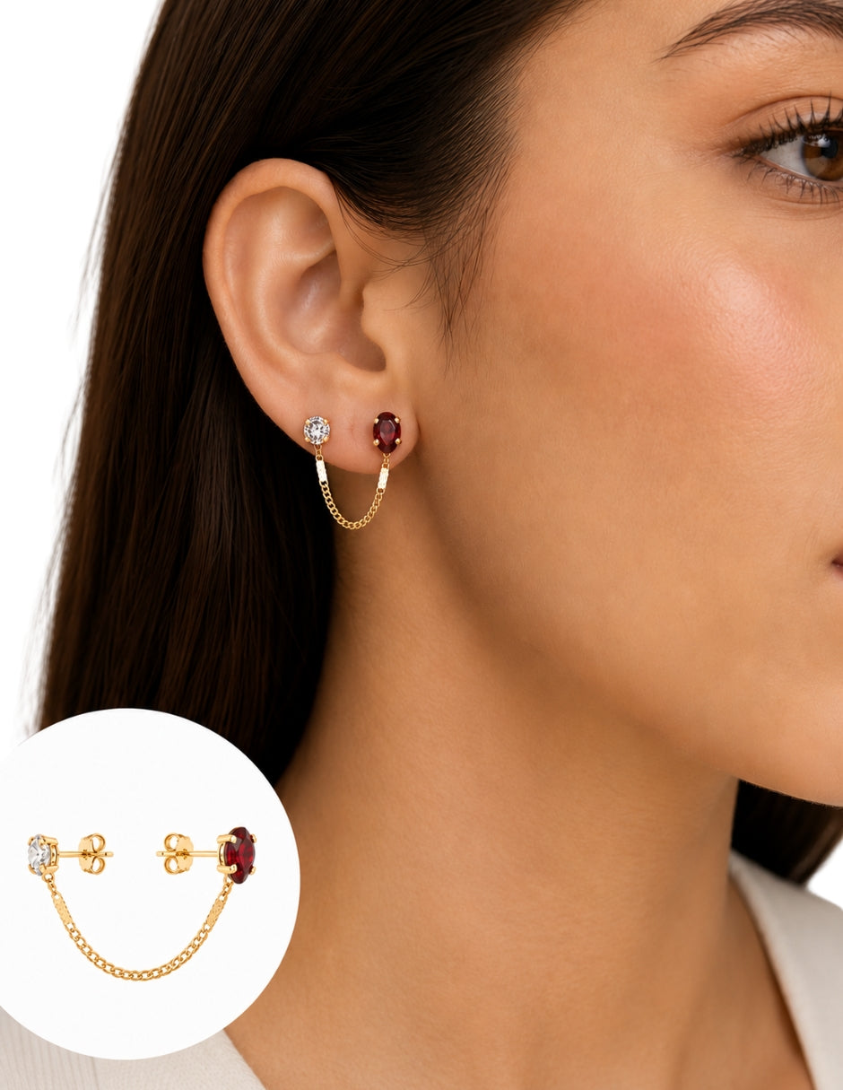 Piercing Granate con Zirconia Oro 10k