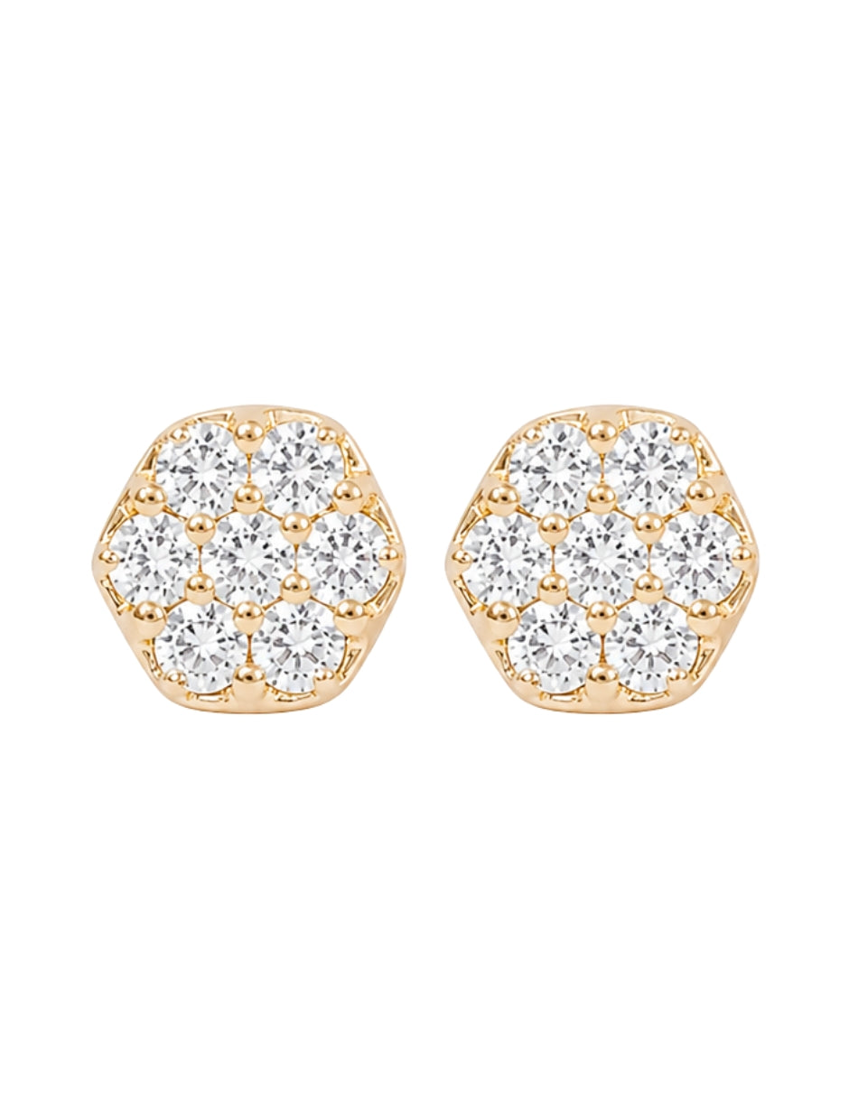 Broqueles hexagonales Mancini de oro 10 K con acabado brillante zirconia
