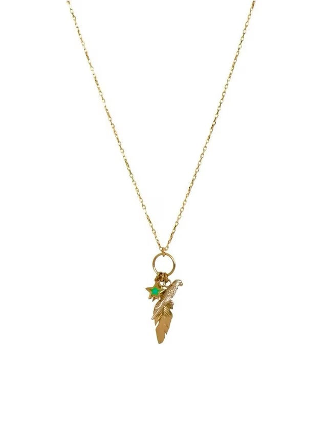Collar con Dije de Pajaro y Pluma en Oro de 10k
