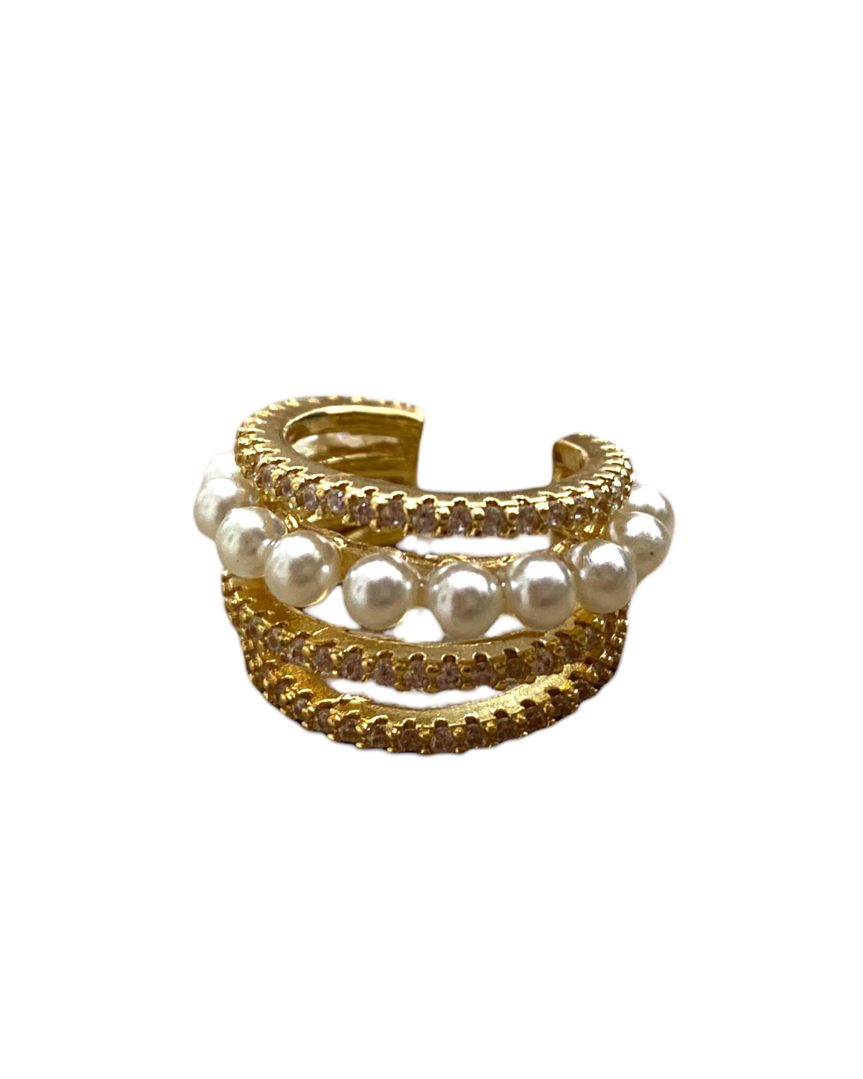 Ear Cuff con Perlas en Chapa de Oro