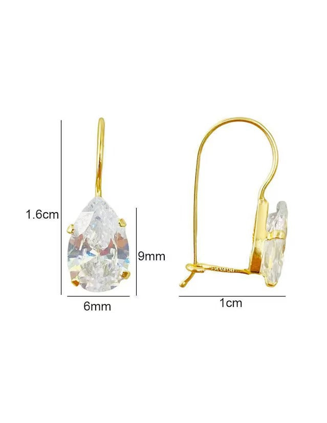 Aretes de Gota Zirconia Blanca en Oro 10k