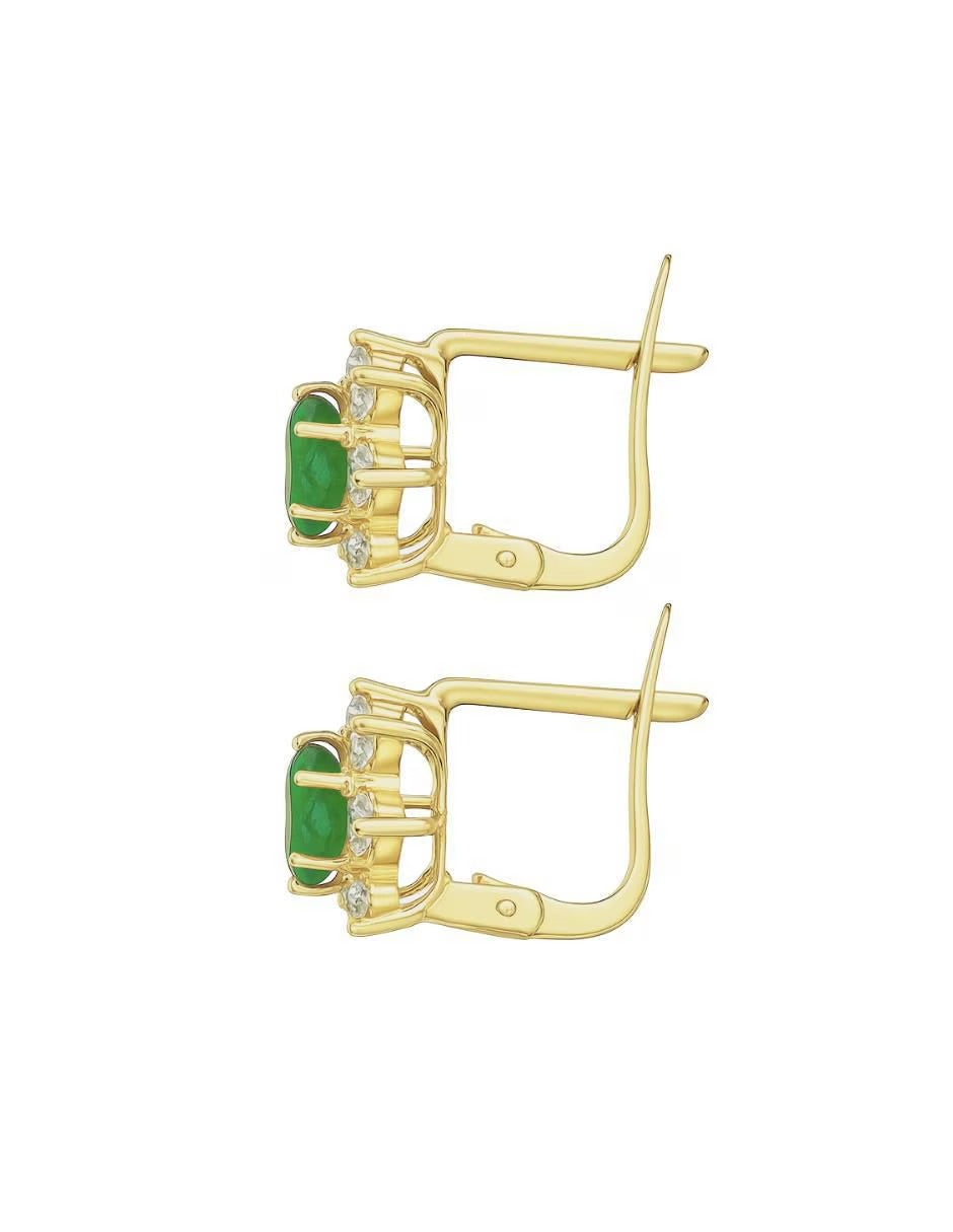 Aretes de Esmeralda con Zirconias en Oro de 14k