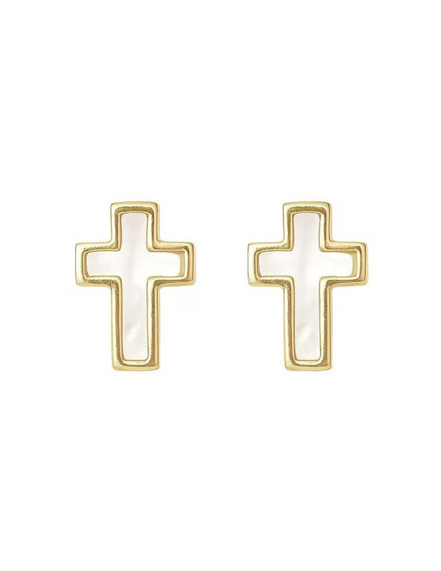 Broqueles Cruz con Madre Perla en Oro 10K