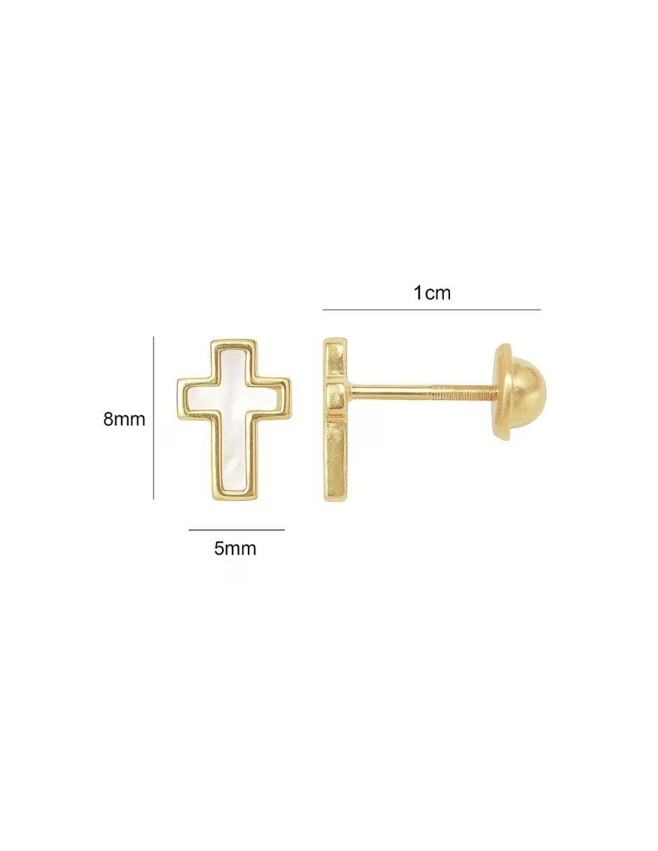 Broqueles Cruz con Madre Perla en Oro 10K