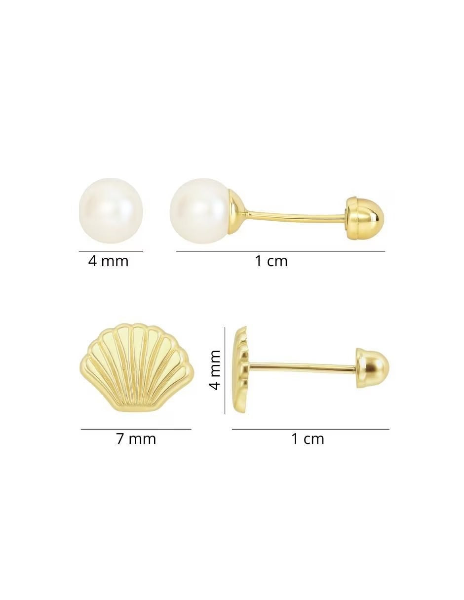 Broqueles de Concha y Perla en Oro de 10k