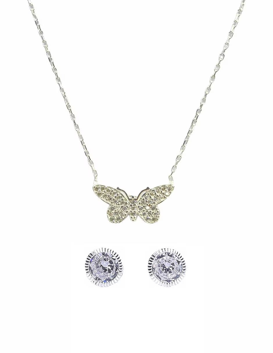Juego de Gargantilla de Mariposa y Broqueles en Plata de Ley .925