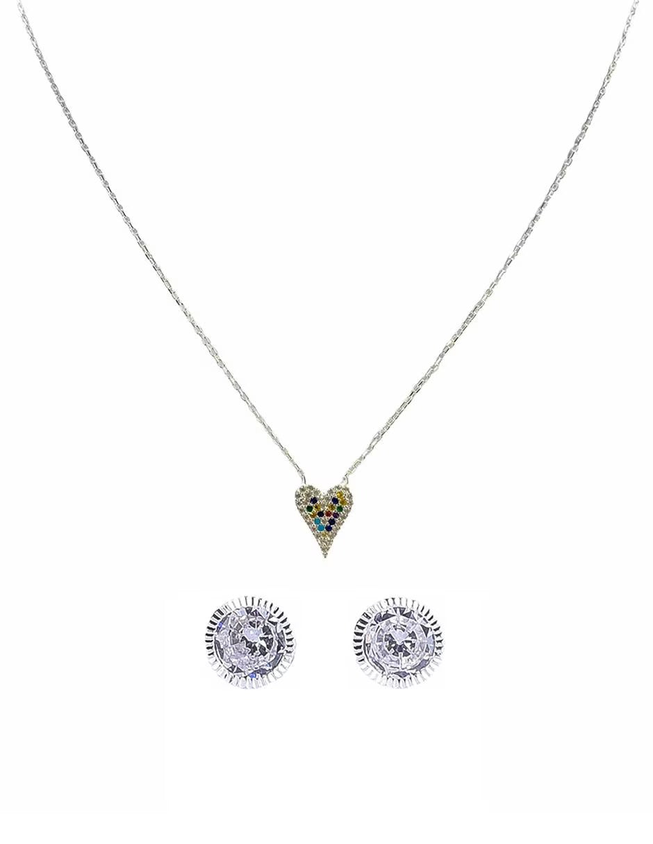 Juego de Gargantilla de Corazón y Broqueles en Plata de Ley .925