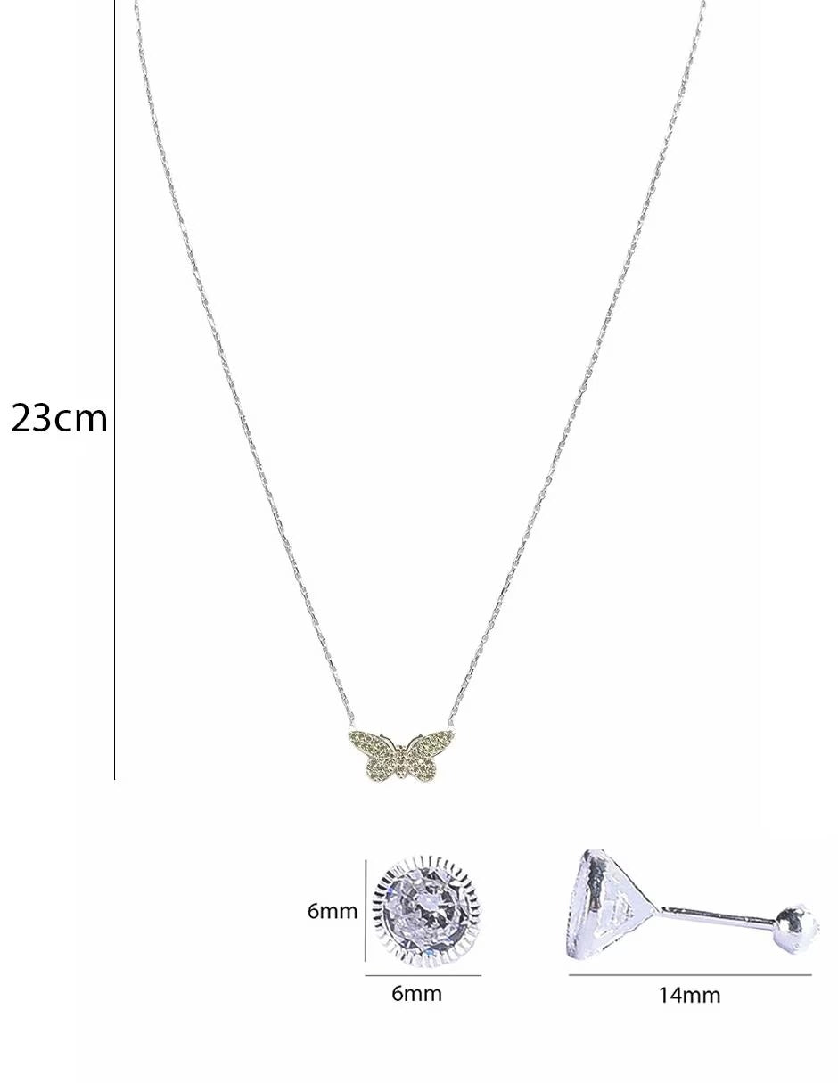 Juego de Gargantilla de Mariposa y Broqueles en Plata de Ley .925