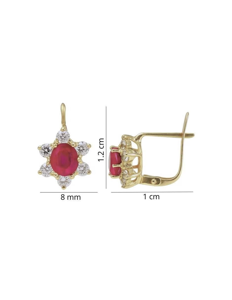 Aretes de Rubí con Zirconias en Oro de 14k