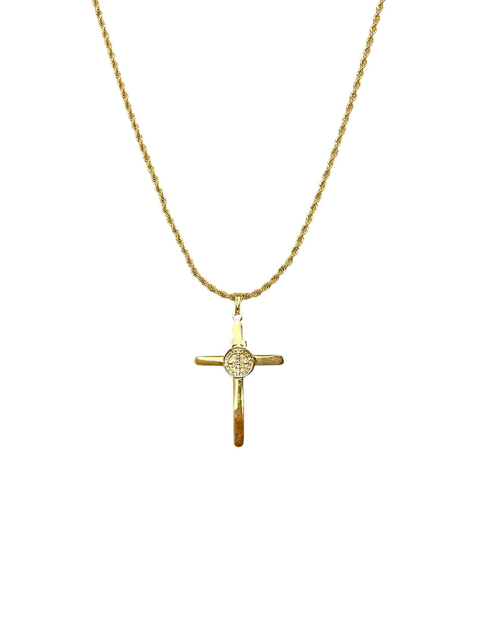 Cadena con Cruz en Chapa de Oro de 14k