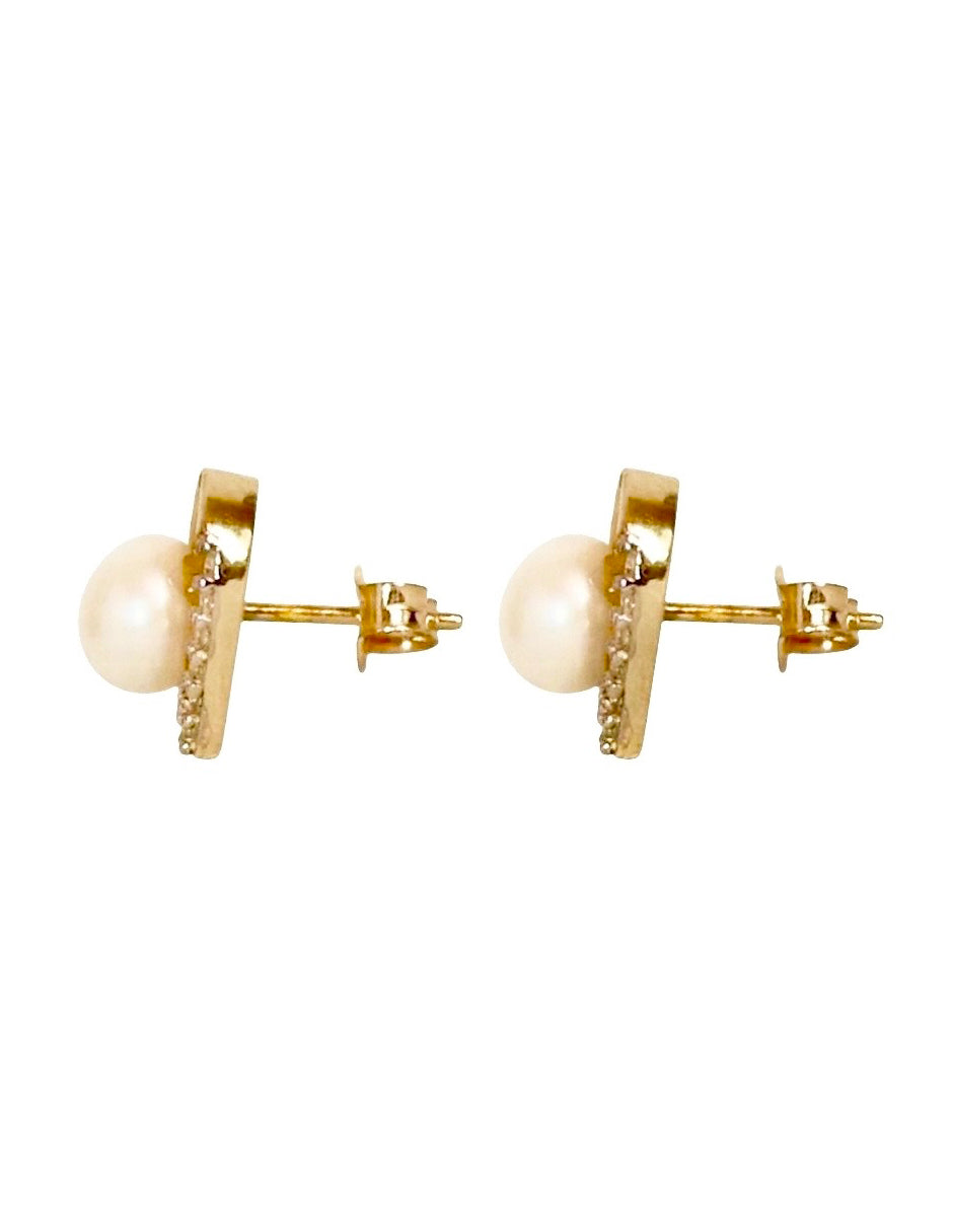Aretes de Corazón con Perla en Oro de 10k