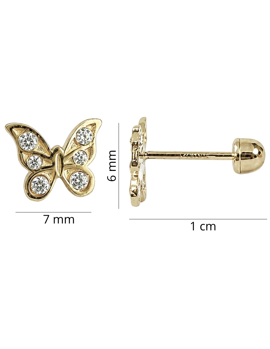 Broqueles de Mariposa de oro 10 K con acabado brillante zirconia