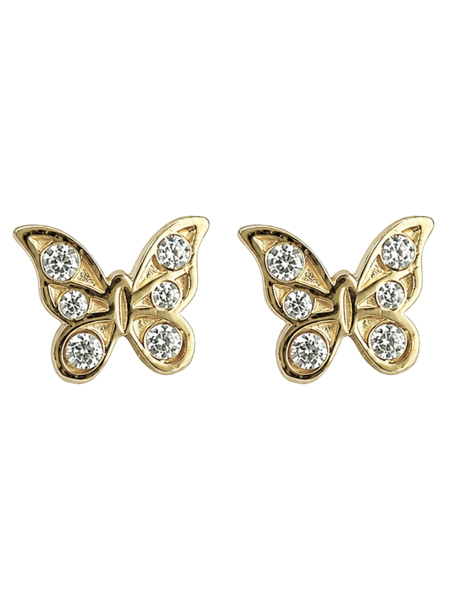 Broqueles de Mariposa de oro 10 K con acabado brillante zirconia