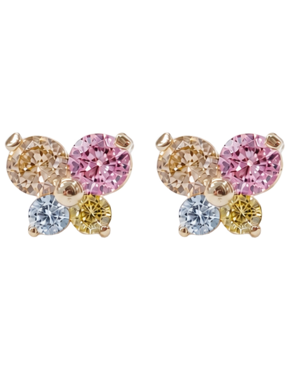 Broqueles de mariposa zirconias colores oro 10 k