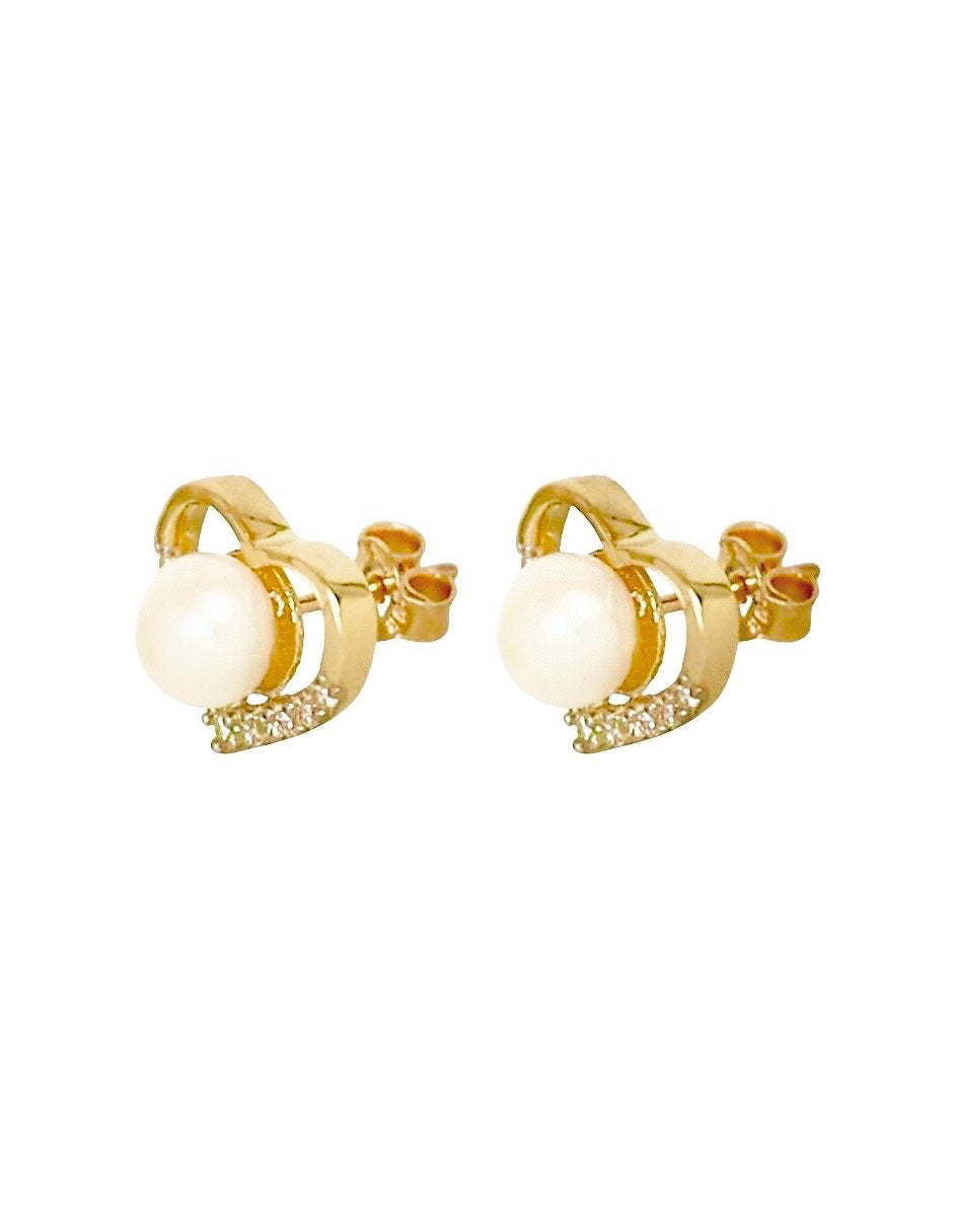 Aretes de Corazón con Perla en Oro de 10k