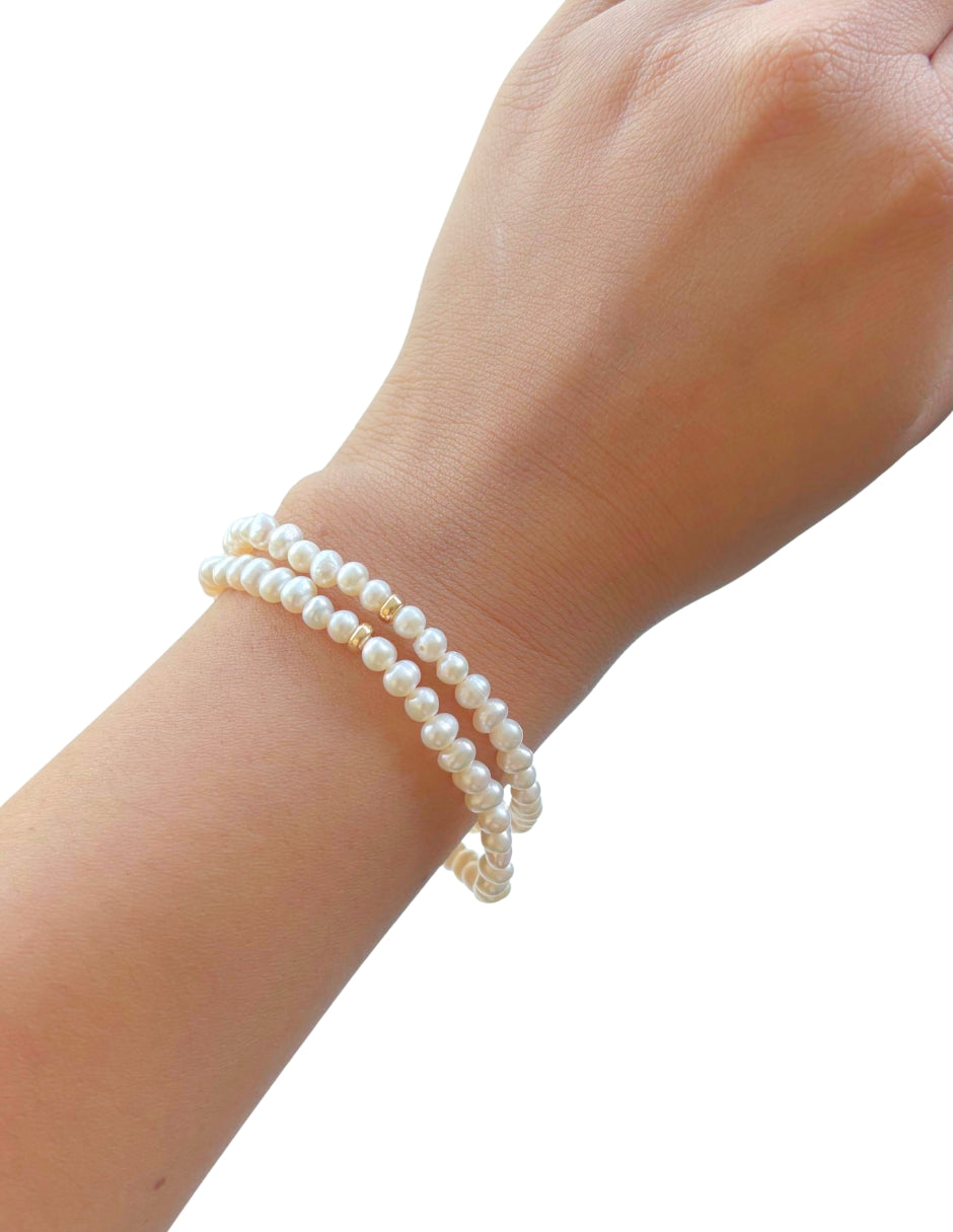 Dúo de pulseras de Perla con rondel de oro amarillo 10k
