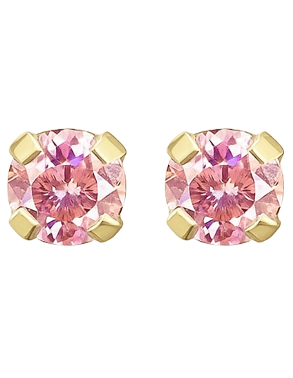 Broqueles Zirconia Rosa Oro 10k