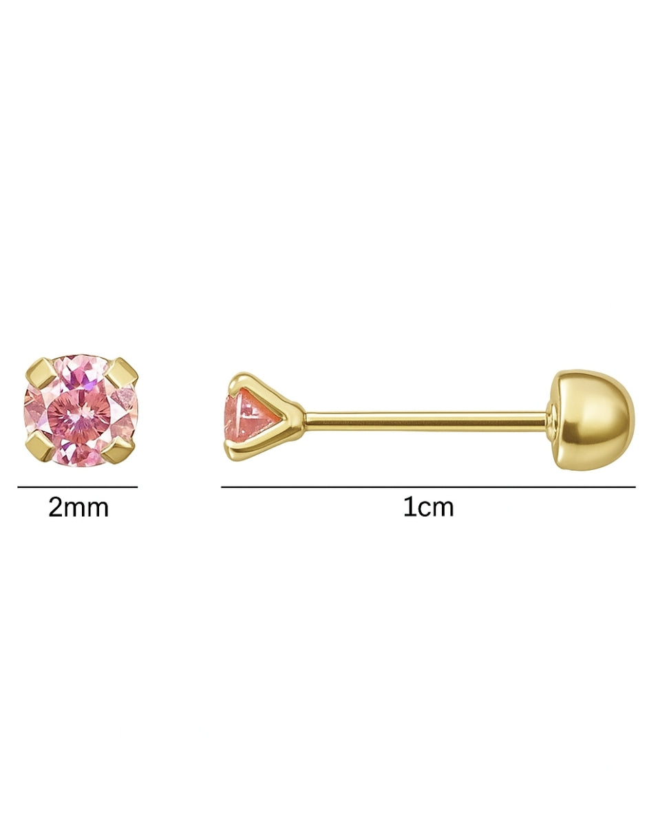 Broqueles Zirconia Rosa Oro 10k