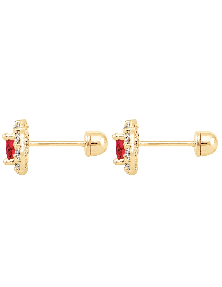 Broqueles de oro con Zirconia Roja 10 K