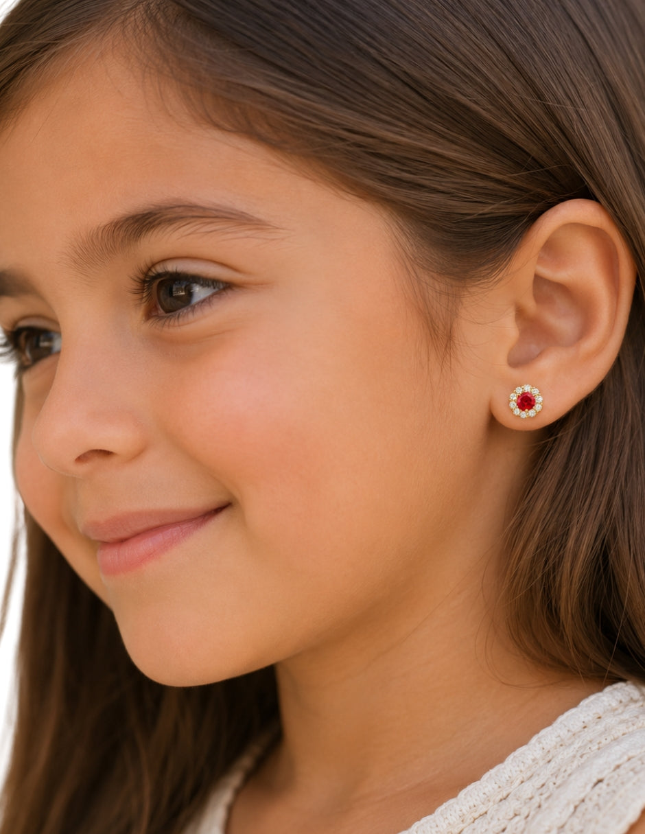 Broqueles de oro con Zirconia Roja 10 K