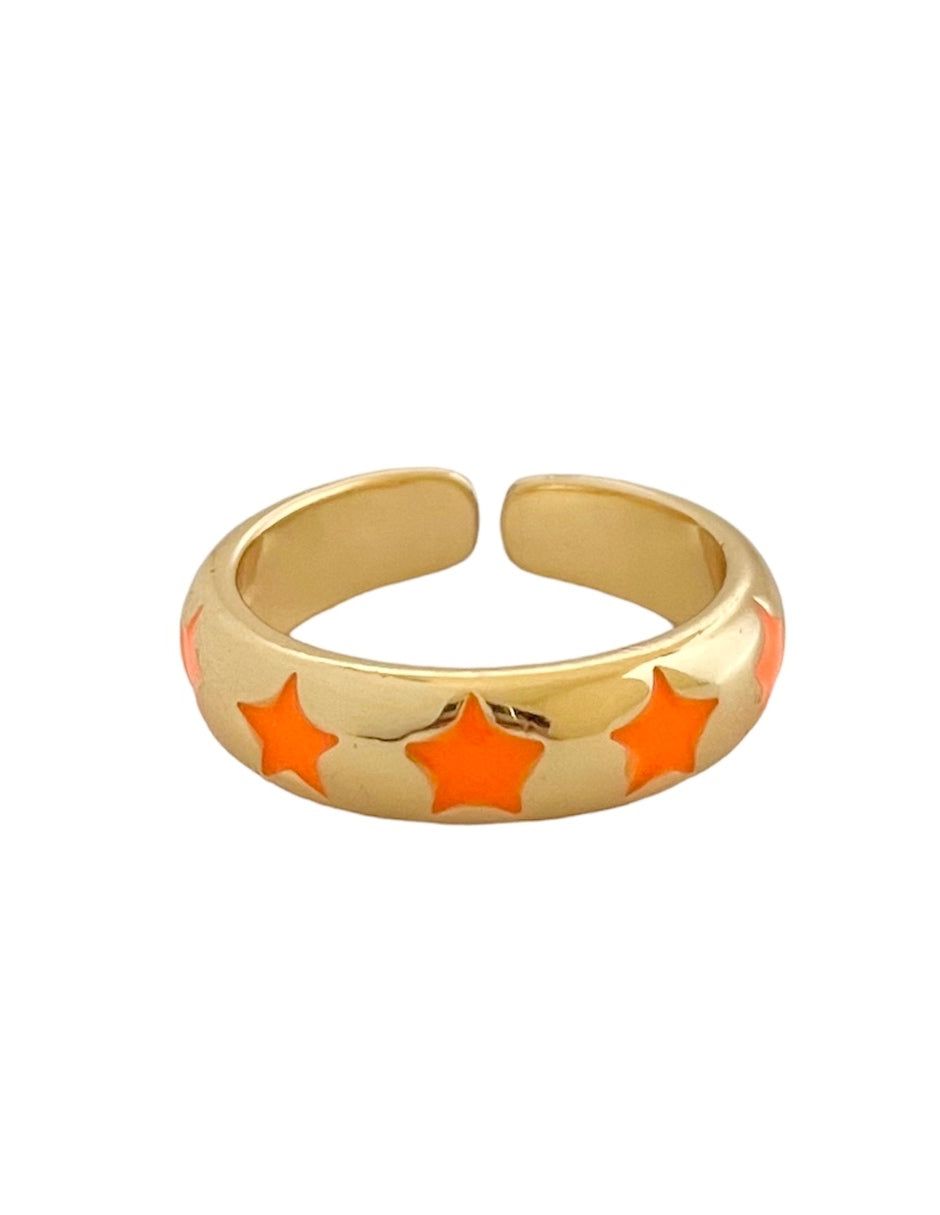 Anillo con Estrellas Naranjas en Chapa de Oro