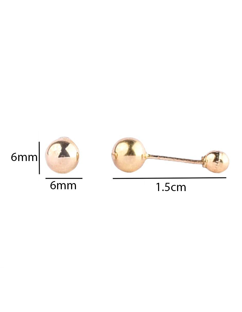 Broquel Bola Pulida 6mm en Oro de 10k