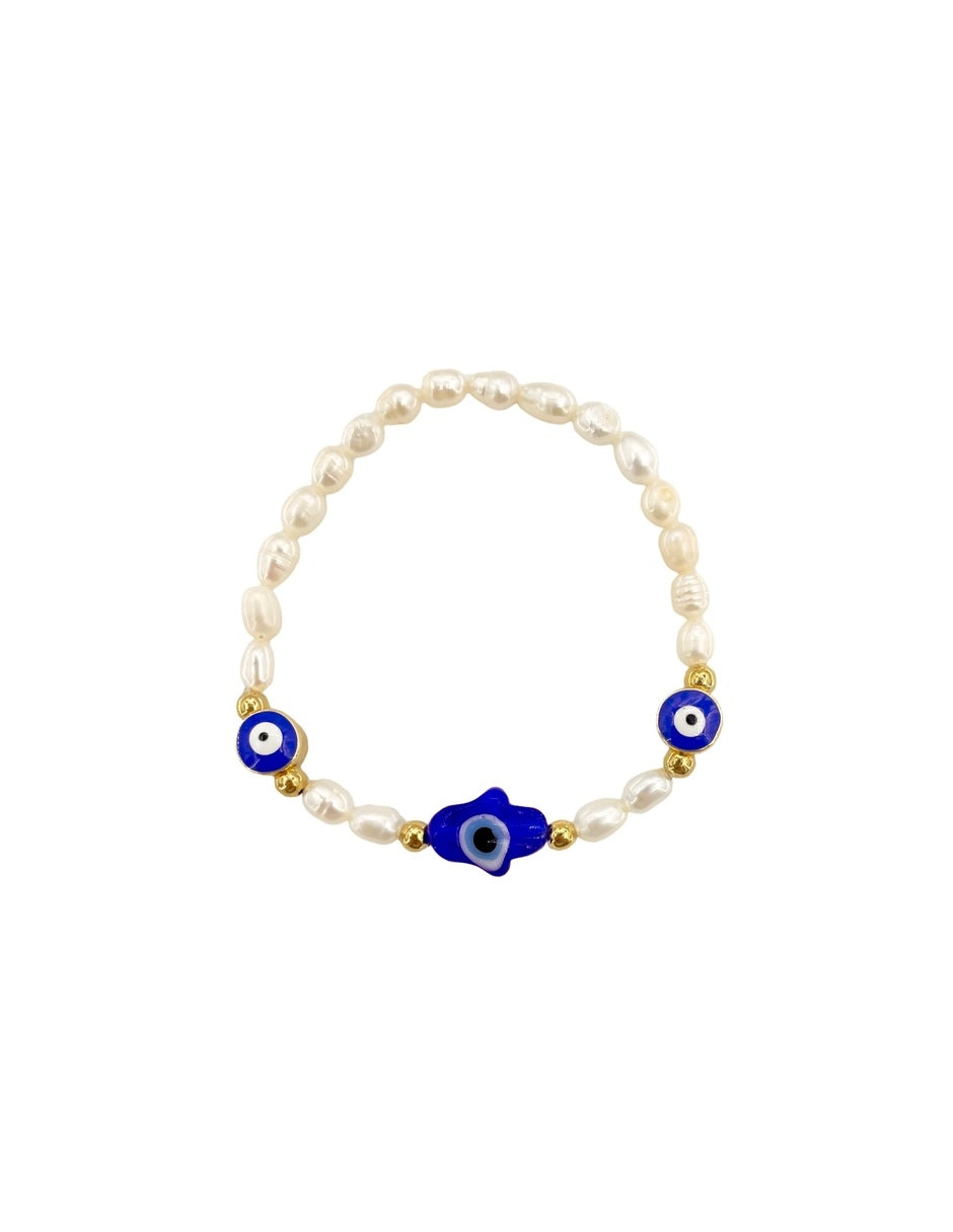 Pulsera de Perla Natural con Ojo Turco