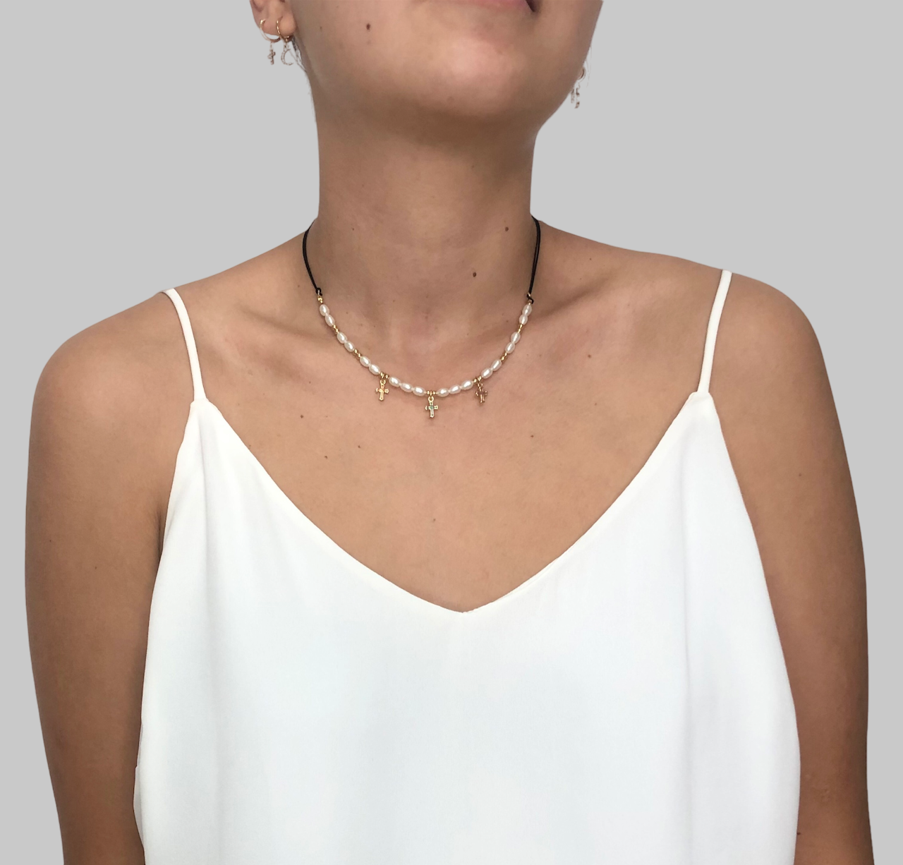 Collar Cruces - Perla Natural con Chapa de Oro