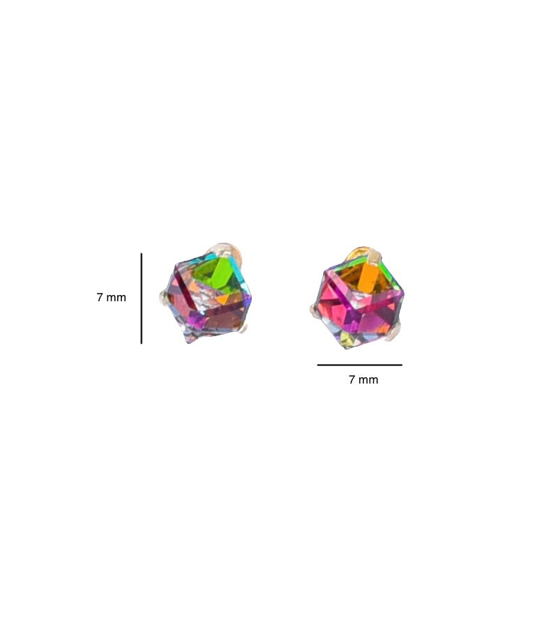 Broquel Cubo de Cristal Arcoíris en Oro 10k